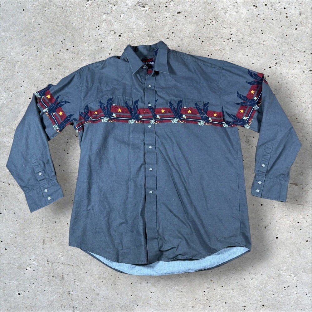 Vintage Roper Western Shirt XL Eagle Stars Graphic Border Rodeo Mens